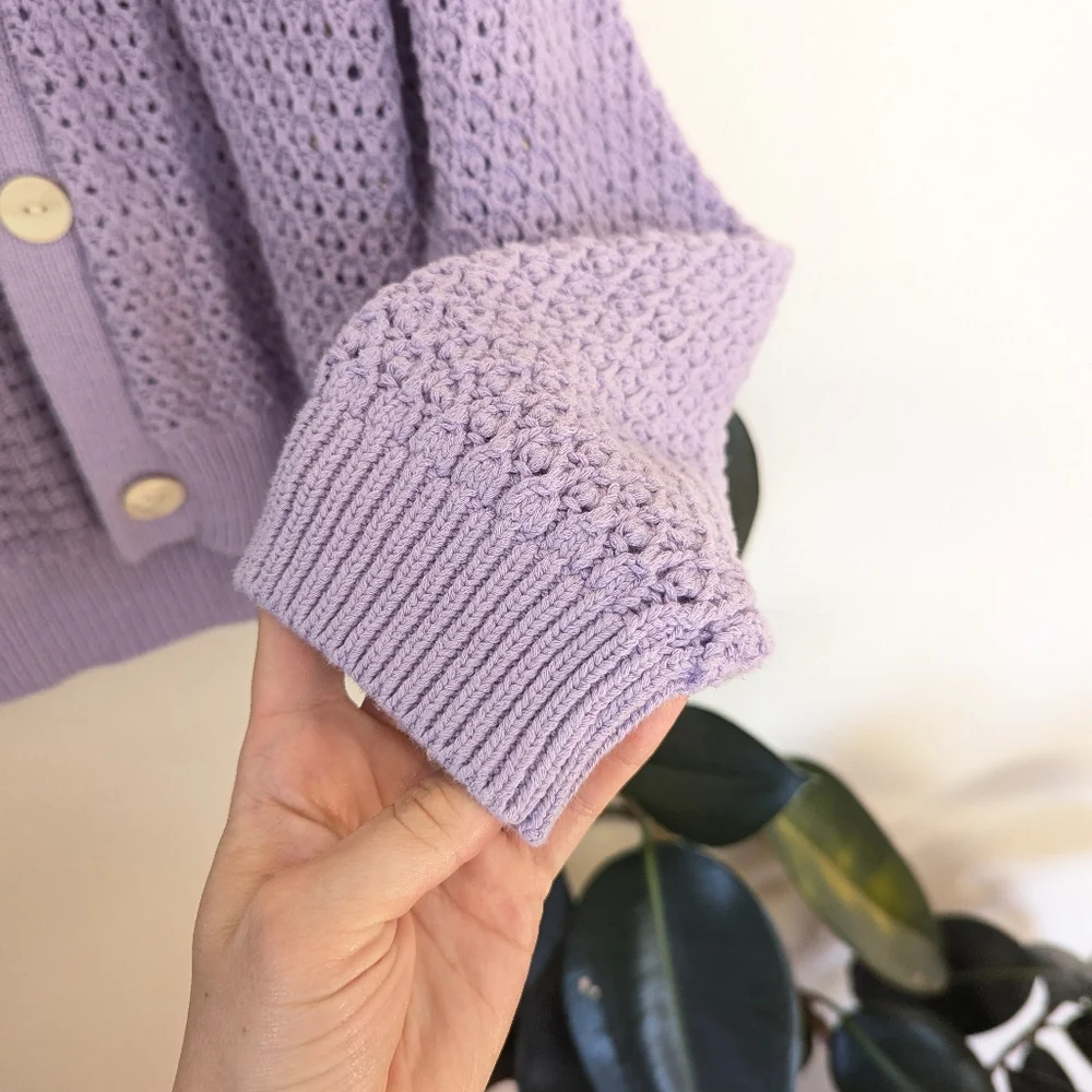 Madewell Lavender Open-Knit Button Cardigan - Picture 6 of 11